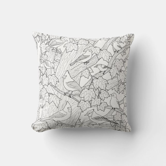 Birds and Maple Tree U-Paint Fabric Cushion (Front)