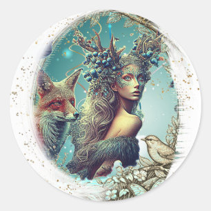 Birds and Nature Fantasy Swirl Photo Frame Classic Round Sticker