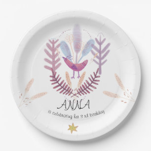 birds and plants kids paper plate