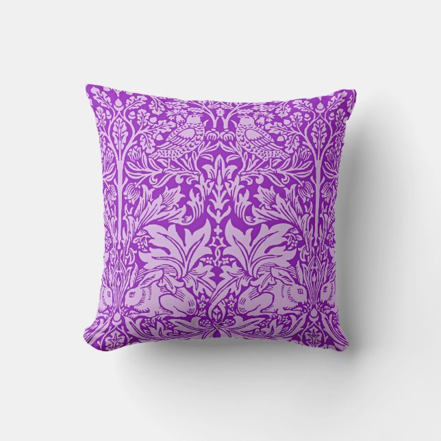 Birds and Rabbits, colourful lavender, Cushion (Front)