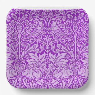 Birds and Rabbits design, colorful lavender, Paper Plate