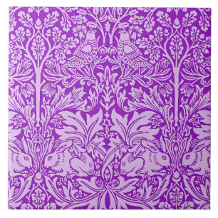 Birds and Rabbits design, colourful lavender, Tile