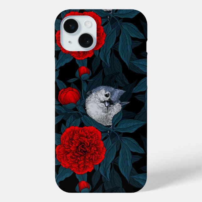Birds and red peony flowers with blue leaves Case-Mate iPhone case (Back)