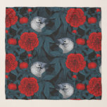 Birds and red peony flowers with blue leaves scarf<br><div class="desc">Hand- painted vector birds and peony flowers</div>
