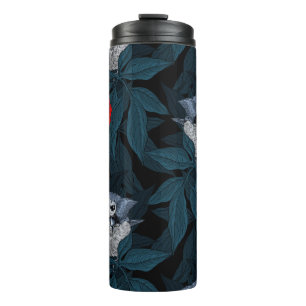 Birds and red peony flowers with blue leaves thermal tumbler