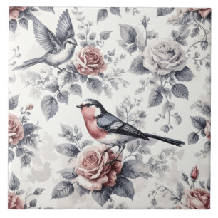 Birds and Roses Vintage Tile