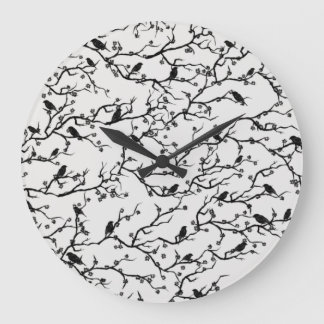 Birds and Sakura Branches Japanese Painting Large Clock