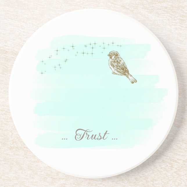 Birds and Scripture Sandstone Coaster Aqua (Front)