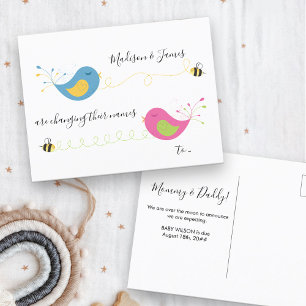Birds and the Bees Changing Names Pregnancy Announcement Postcard