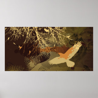 Birds and tree branch in brown tones poster