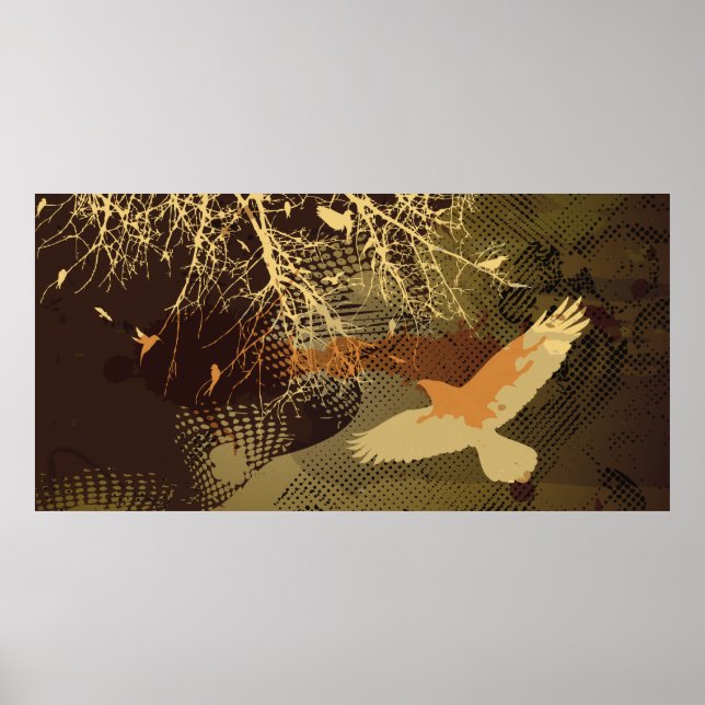 Birds and tree branch in brown tones poster (Front)