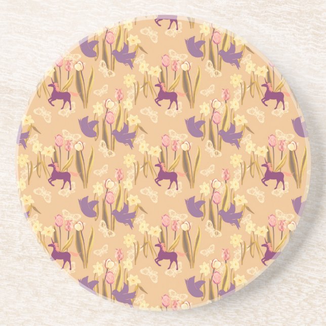 Birds and Unicorns on Spring Meadow Coaster (Front)