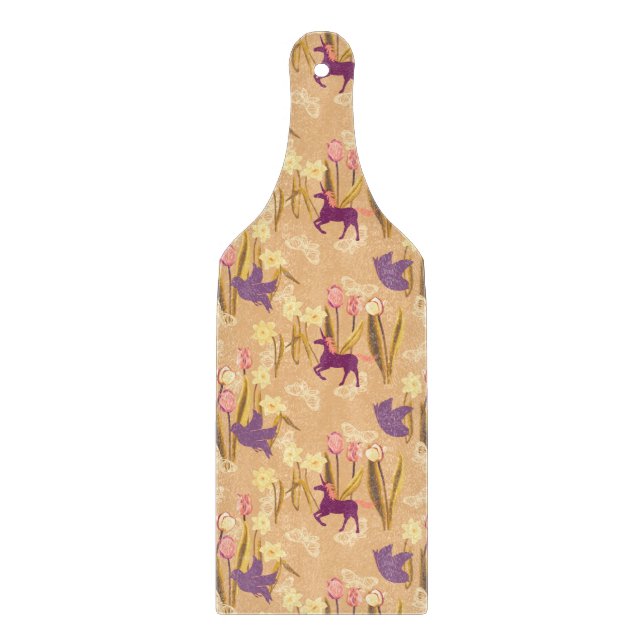 Birds and Unicorns on Spring Meadow Cutting Board (Front)