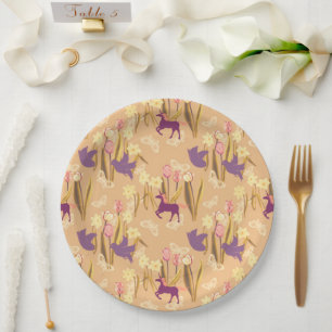 Birds and Unicorns on Spring Meadow Paper Plate