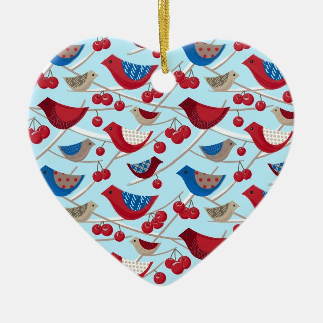 Birds and winter apples ceramic tree decoration (Front)
