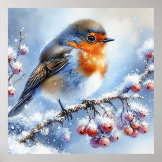 Birds and Winter Landscape 36 Poster