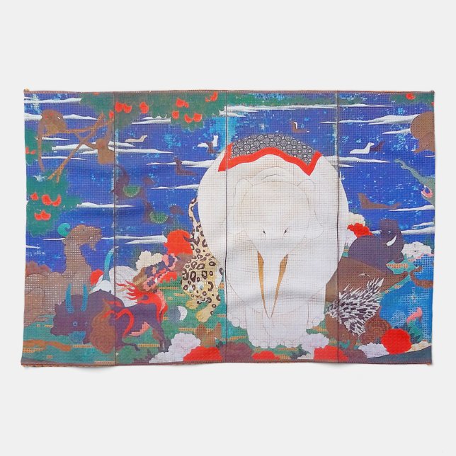 Birds, Animals, and Flowering Plants(Right)Jakuchu Tea Towel (Horizontal)