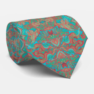 Birds Arabesque Bohemian Boho Turquoise Pattern Tie