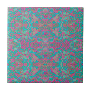 Birds Arabesque Bohemian Boho Turquoise Pattern Tile