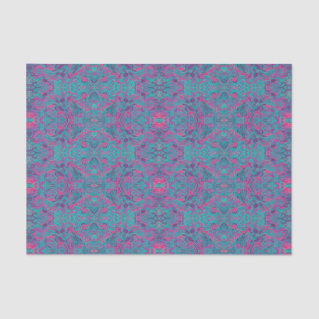 Birds Arabesque Bohemian Turquoise Purple Fuchsia Tissue Paper (Front)