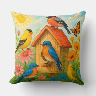 🌿 Birds Around Birdhouse Gift For Nature Lovers Cushion