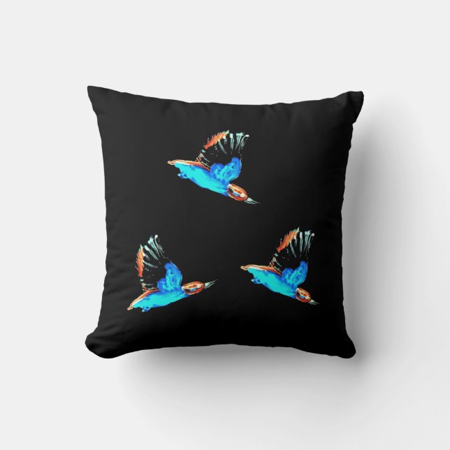 Birds at Night Colourful Kingfishers Cushion (Front)
