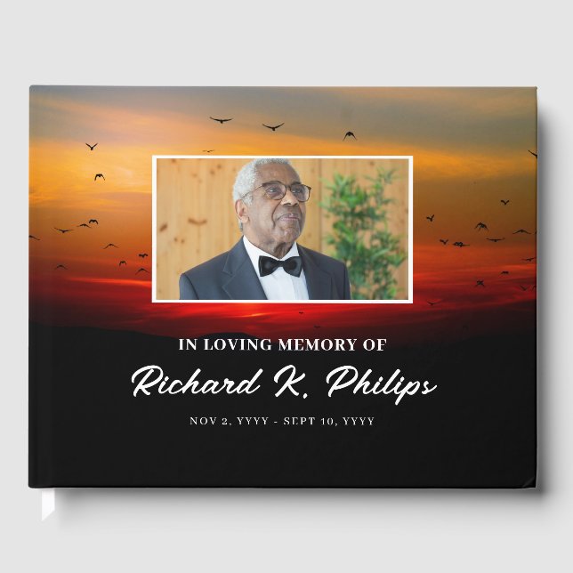 Birds At Sunrise & Photo Celebrating the Life Guest Book (Front)