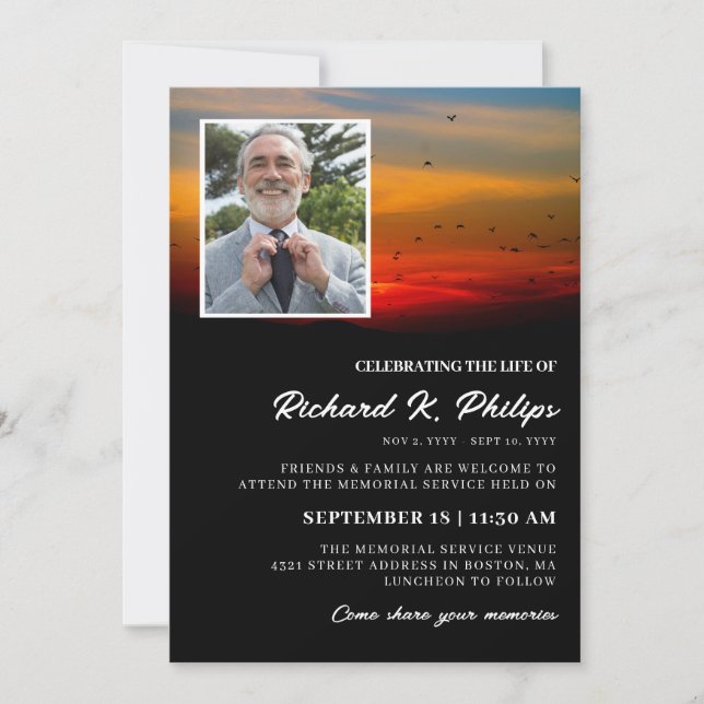 Birds At Sunrise Photo Celebrating the Life Invitation (Front)