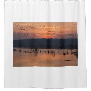 Birds at sunrise shower curtain