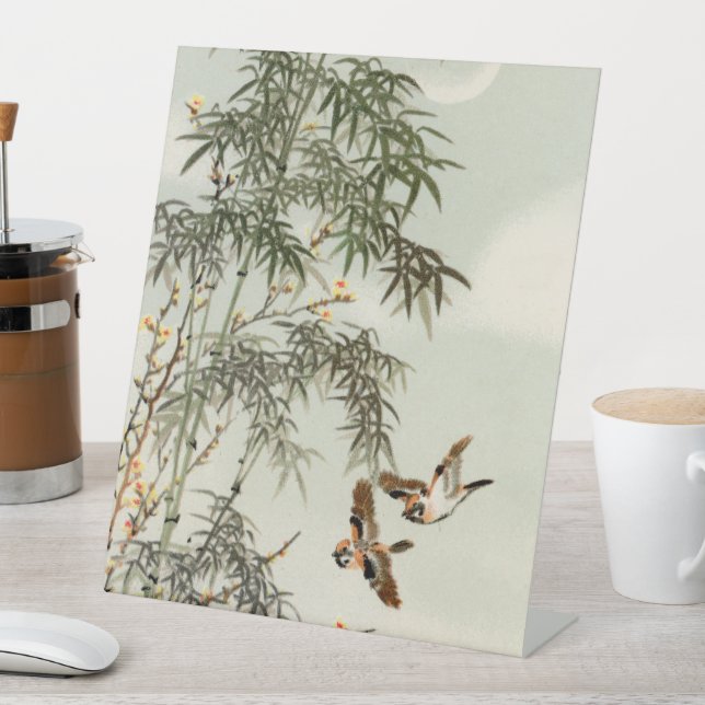 Birds Bamboo Asian Japanese Vintage Pedestal Sign (In SItu)