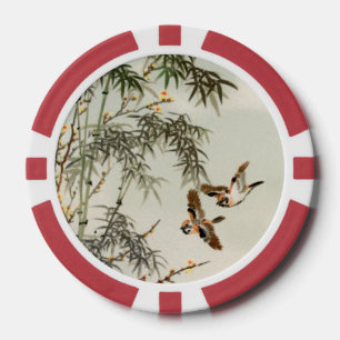 Birds Bamboo Asian Japanese Vintage Poker Chips