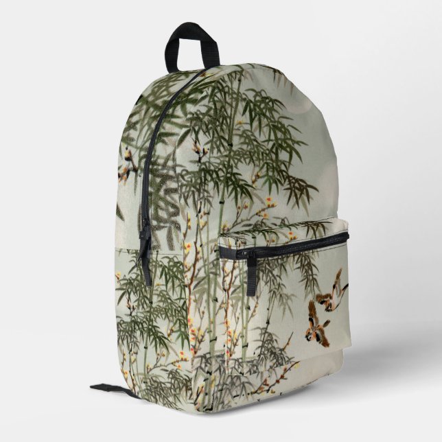 Birds Bamboo Asian Japanese Vintage Printed Backpack (Back Corner Left)