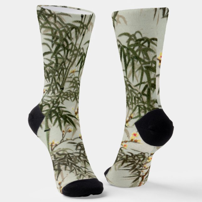 Birds Bamboo Asian Japanese Vintage Socks (Angled)