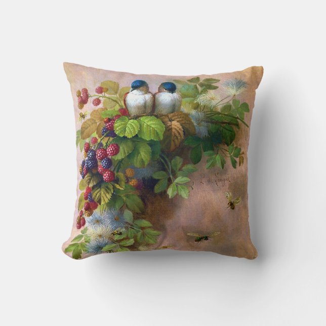Birds Bees and Berries Fine Art Cushion (Front)