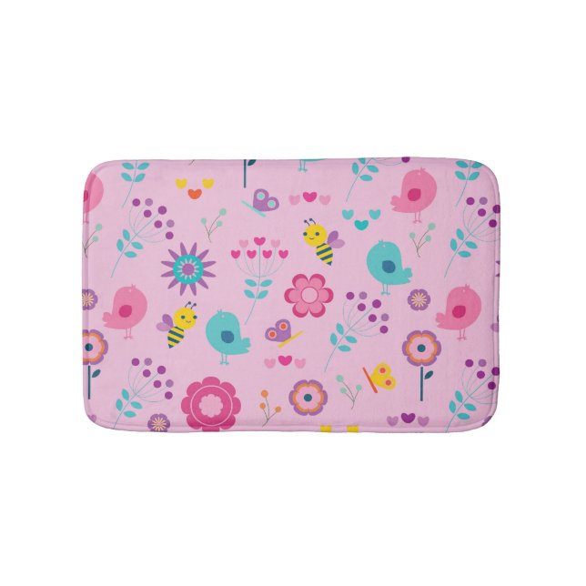 Birds Bees And Flowers Bath Mat (Front)