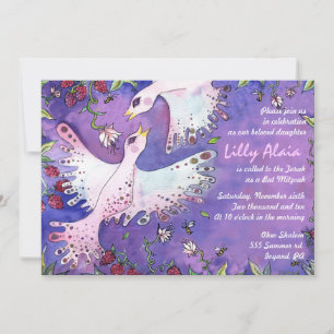 Birds & Bees Watercolor Bat Mitzvah Invitation