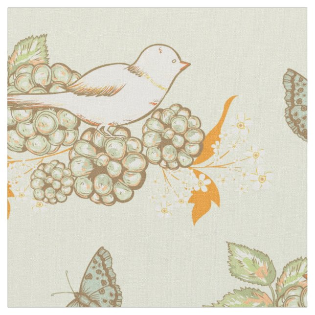 Birds Berries and Butterflies Fabric 2 (Close Up)
