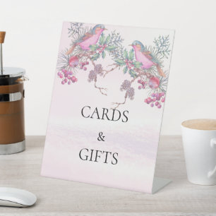 Birds & Berries Pinecone Watercolor Winter Wedding Pedestal Sign