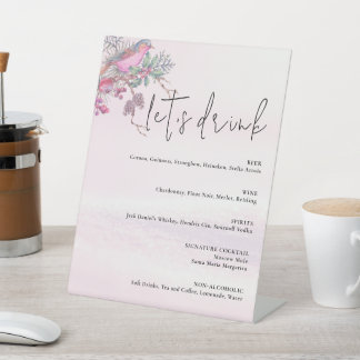 Birds & Berries Pinecone Watercolor Winter Wedding Pedestal Sign