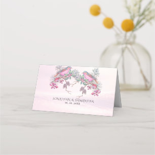 Birds & Berries Pinecone Watercolor Winter Wedding Place Card