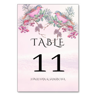 Birds & Berries Pinecone Watercolor Winter Wedding Table Number