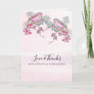 Birds & Berries Pinecone Watercolor Winter Wedding Thank You Card