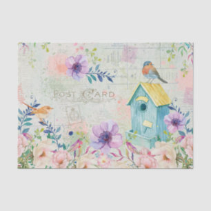 Birds, Birdhouse, Text, and Florals Collage Tissue Paper