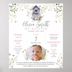 Birds & Birdhouse Wildflowers Photo Baptism Poster