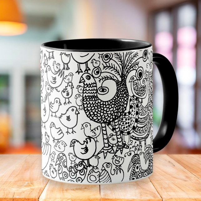 Birds Black and White Hand Drawn Modern Art Mug (Creator Uploaded)