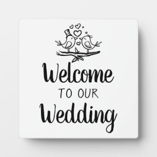 Birds Black White Lovebird Wedding Welcome Sign Plaque