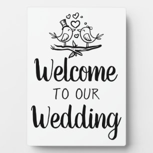 Birds Black White Lovebird Wedding Welcome Sign Plaque