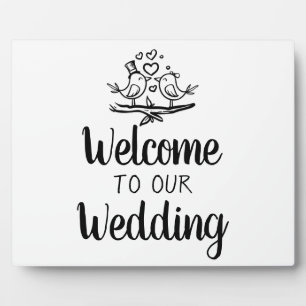 Birds Black White Lovebird Wedding Welcome Sign Plaque