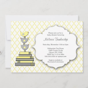 Birds Book Baby Shower Yellow and Grey Invites