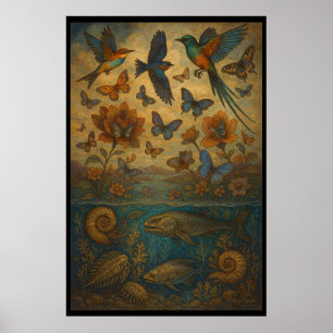 Birds, Butterflies & Ancient Ocean Life Poster